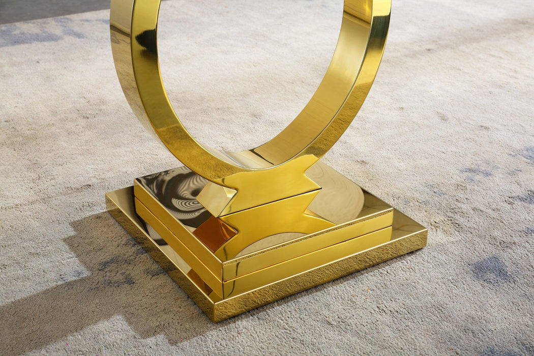 Modern Square Black Marble End Table, 0.71" Thick Marble Top, U-Shape Stainless Steel Base with Gold Mirrored Finish