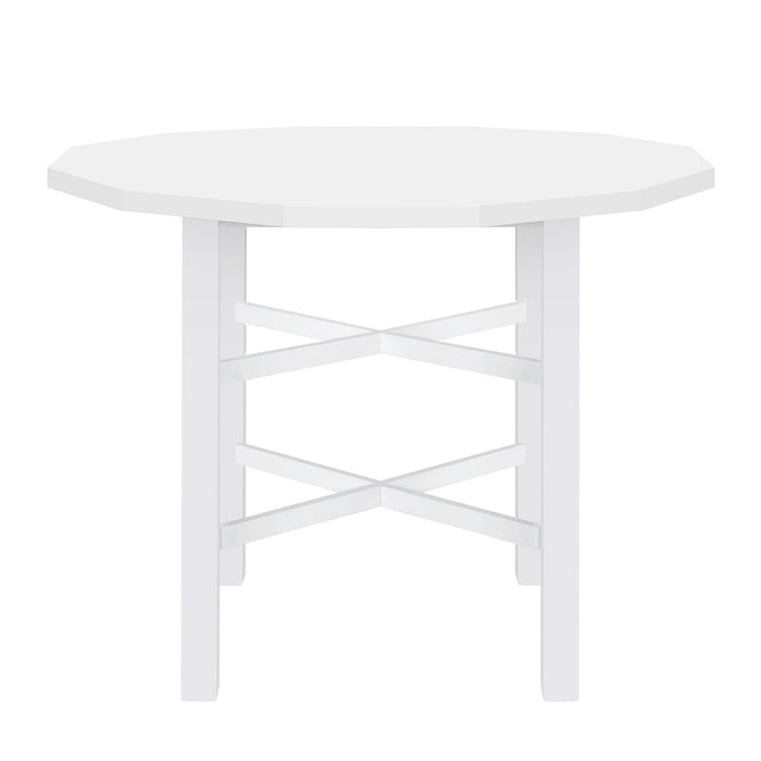 5-Piece Rubber Wood Counter Height Dining Table Set, Irregular Table with 4 High-back Cushioned Chairs for Small Place, White