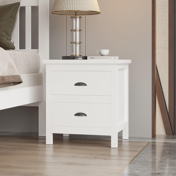 Versatile White 2-Drawers Nightstand, Bedside Table, End Table for Living Room Bedroom, Assembled with Sturdy Solid Wood