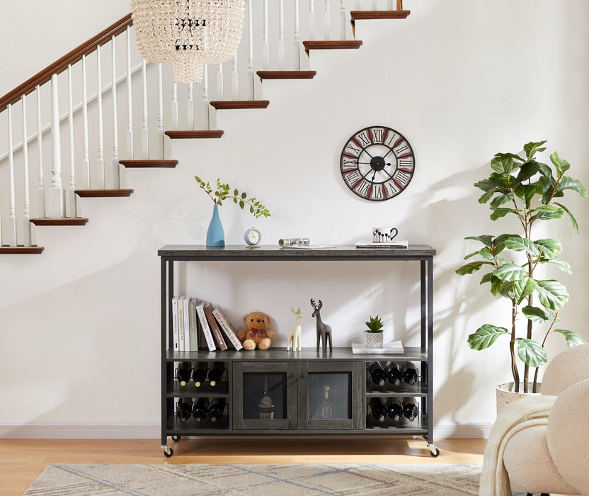 Wine shelf table,Modern wine bar cabinet, console table, bar table, TV cabinet, sideboard withStorage compartment, can be used in living room, dining room, kitchen, entryway, hallway.Dark Grey.