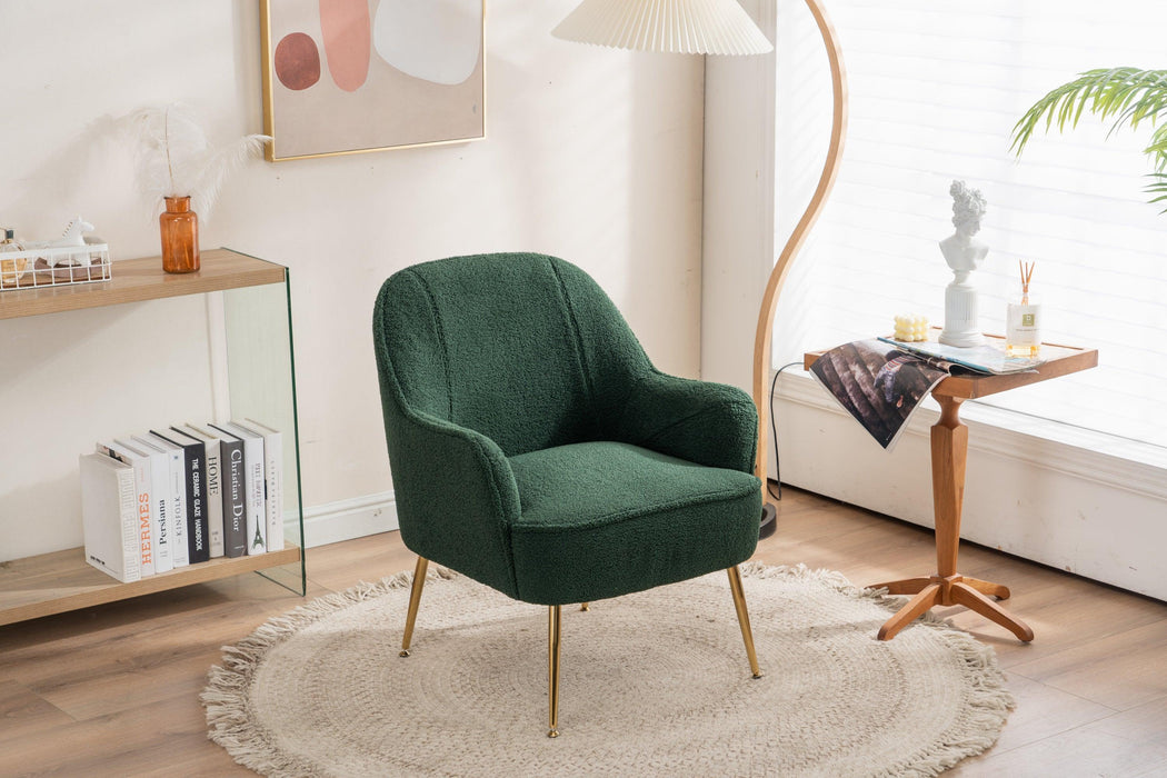 Modern Soft Green Teddy fabric White Ergonomics Accent Chair Living Room Chair Bedroom Chair Home Chair With Gold Legs And Adjustable Legs For Indoor Home