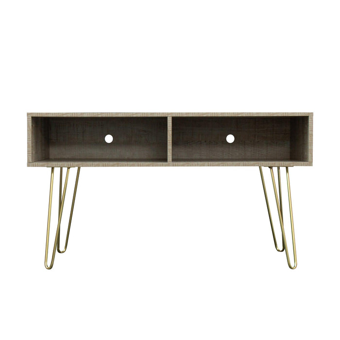 Modern Design TV stand stable Metal Legs  with 2 open shelves to put TV, DVD, router, books, and small ornaments,Grey