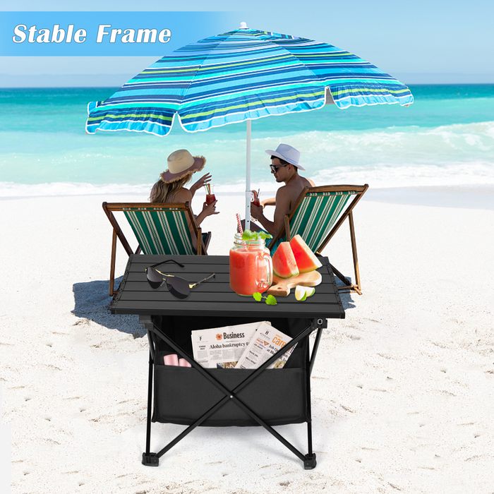 Portable Folding Aluminum Alloy Table with High-CapacityStorage and Carry Bag for Camping, Traveling, Hiking, Fishing, Beach, BBQ, Small, Black