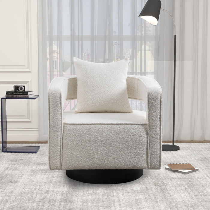 29.0"W Swivel Accent Open Back ChairModern Comfy Sofa Chair With Black Base For Nursery Bedroom Living Room Hotel Office, Club Chair Leisure Arm Chair For Lounge (Ivory Boucle)