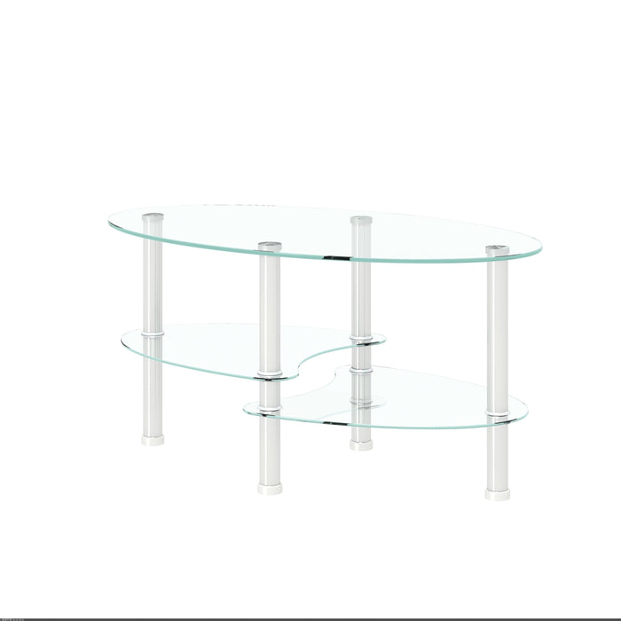 Transparent Oval glass coffee table,Modern table with stainless steel  leg, tea table 3-layer glass table for living room