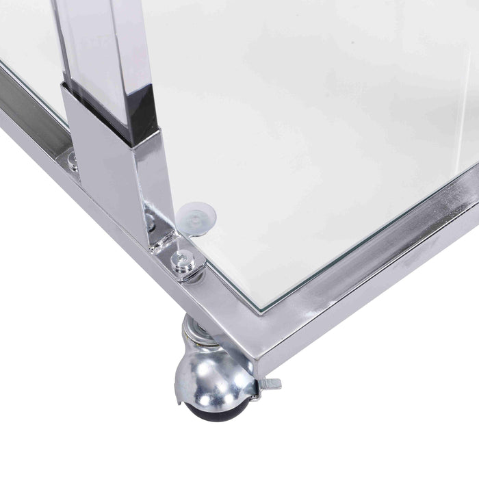 Chrome Glass Side Table, Acrylic End Table, Glass Top C Shape Square Table with Metal Base for Living Room, Bedroom, Balcony Home and Office