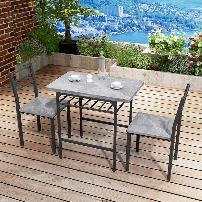 Modern 3-Piece  Dining Table Set with  2 Chairs for Dining Room，Black Frame+Printed Gray Marble Finish