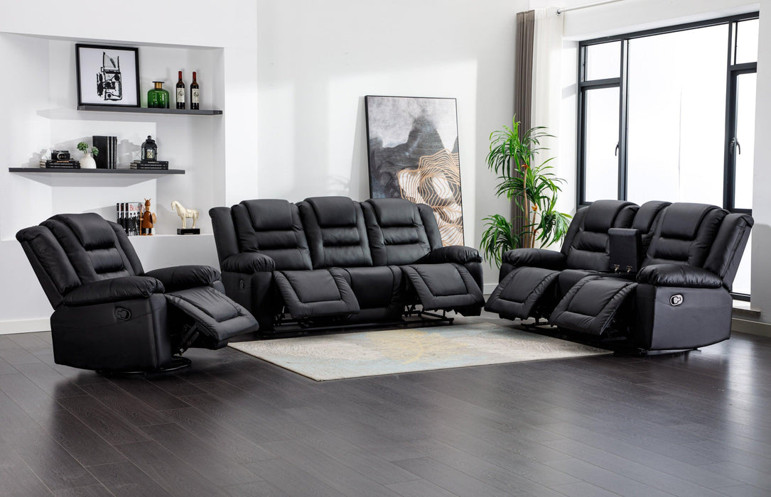 3 Pieces Recliner Sofa Sets,PU Leather Lounge Chair Loveseat Reclining Couch for Living Room,Black