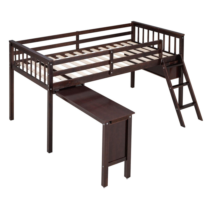 Twin Size Loft Bed With Removable Desk and Cabinet, Espresso