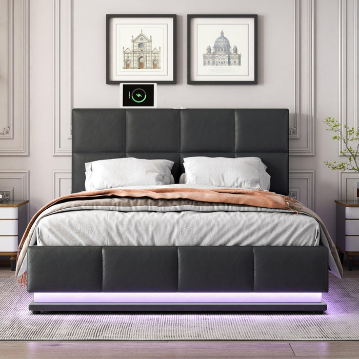 Tufted Upholstered Platform Bed with HydraulicStorage System,Queen Size PUStorage Bed with LED Lights and USB charger, Black