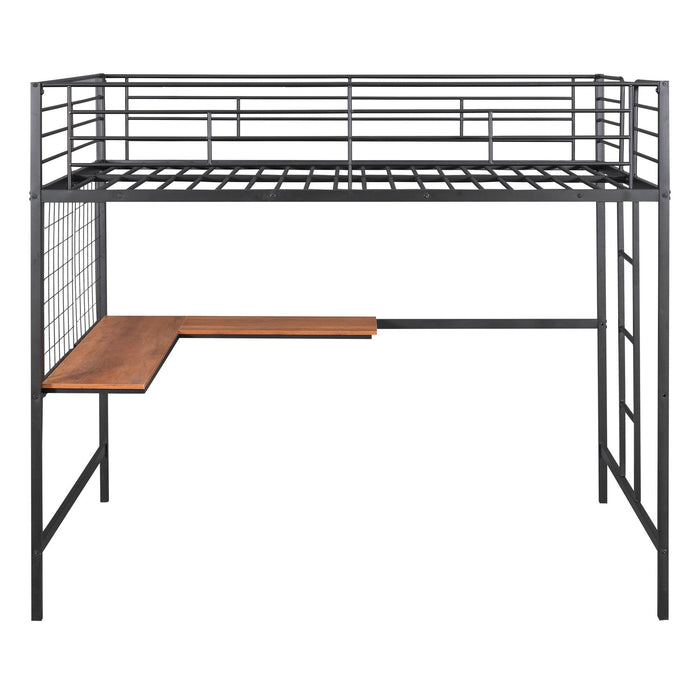 Full Metal Loft Bed with Desk and Metal Grid, Black