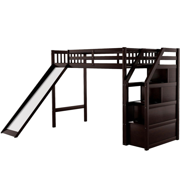 Twin Size Loft Bed withStorage and Slide, Espresso