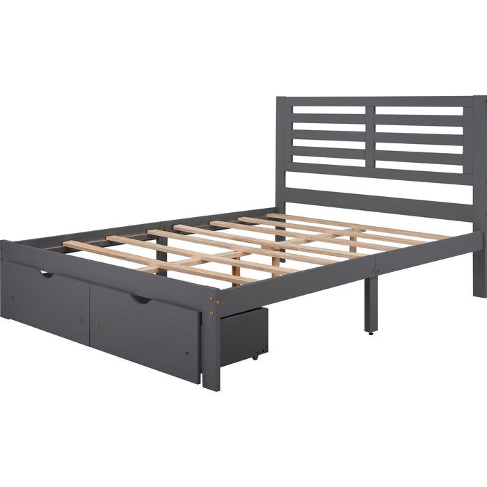 Full Size Platform Bed with Drawers, Gray