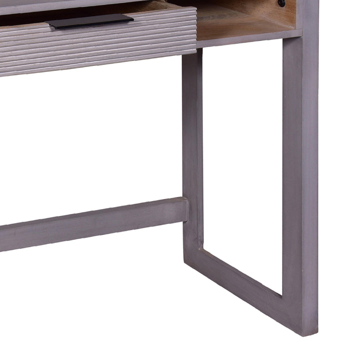 44 Inch Minimalist Single Drawer, MaWood, Entryway Console Table Desk, Textured Groove Lines, Gray