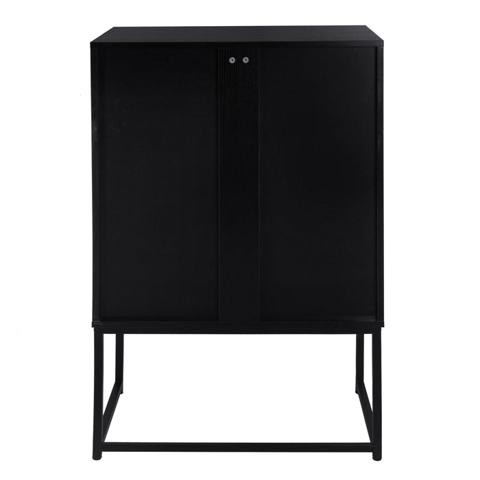 2 door cabinet,Runway-shaped leatherette finish,Embossed texture