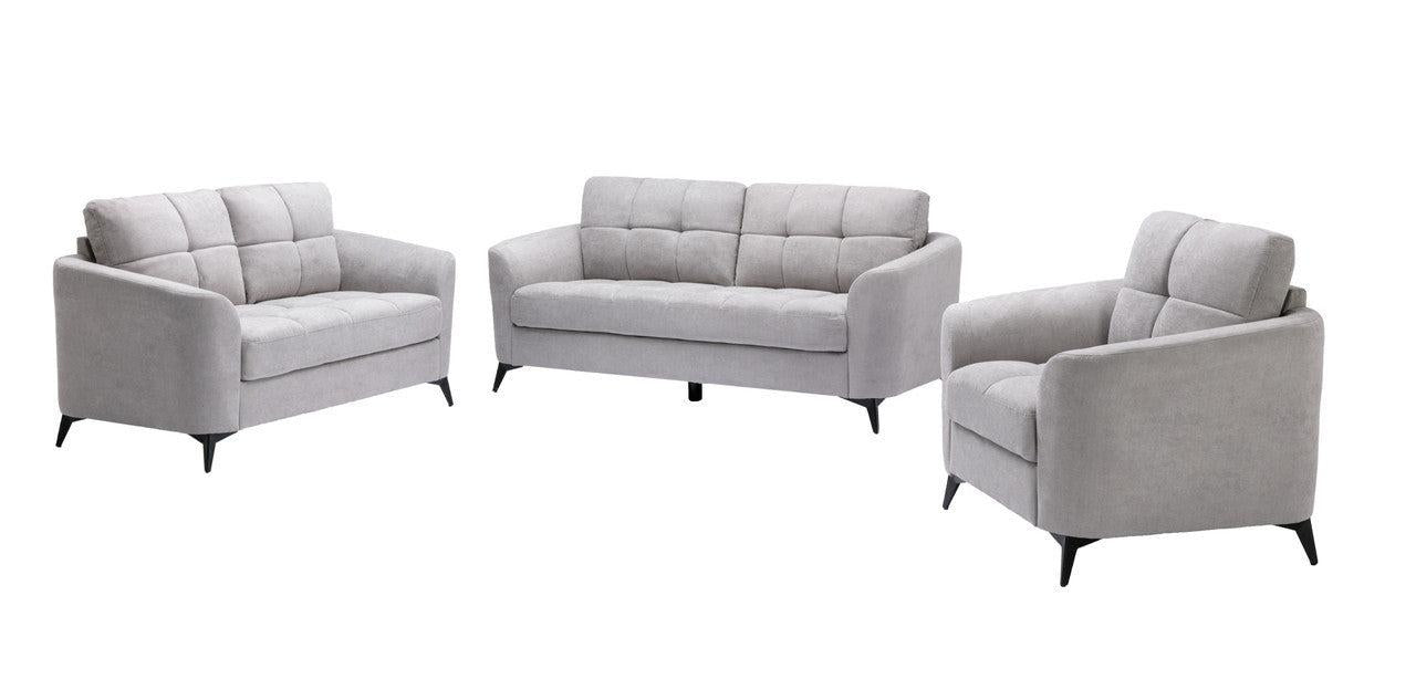 Callie Light Gray Velvet Fabric Sofa Loveseat Chair Living Room Set