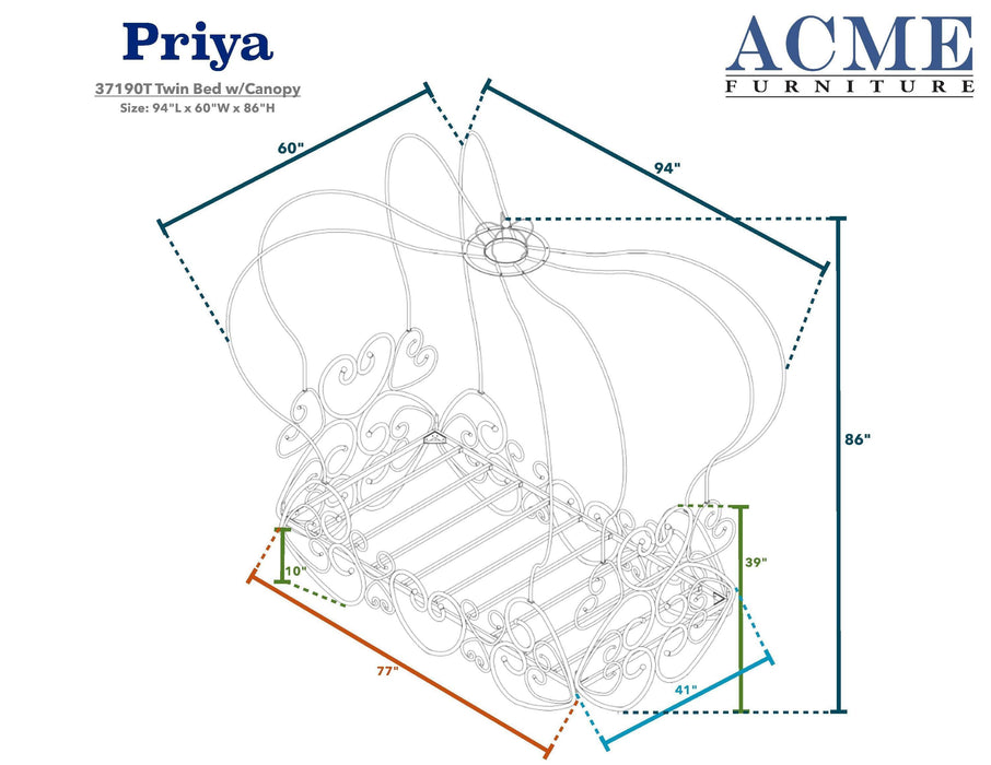 ACME Priya Twin Bed in Silver 37190T