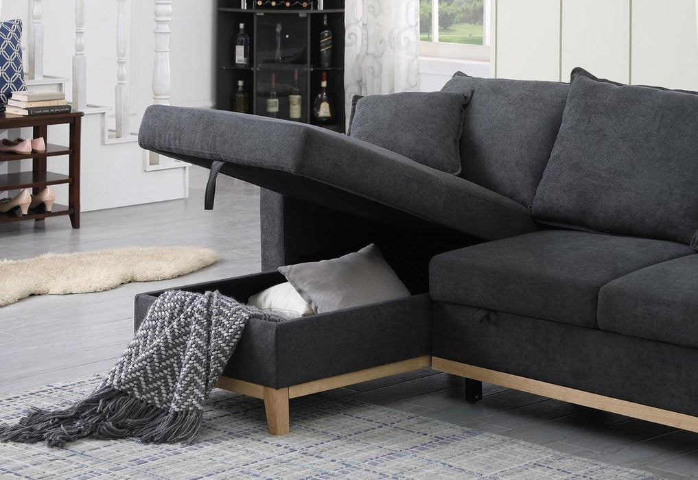 Colton Dark Gray Woven Reversible Sleeper Sectional Sofa withStorage Chaise