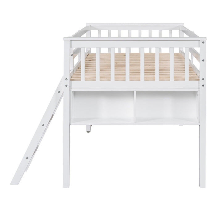 Twin Size Loft Bed With Removable Desk and Cabinet, White