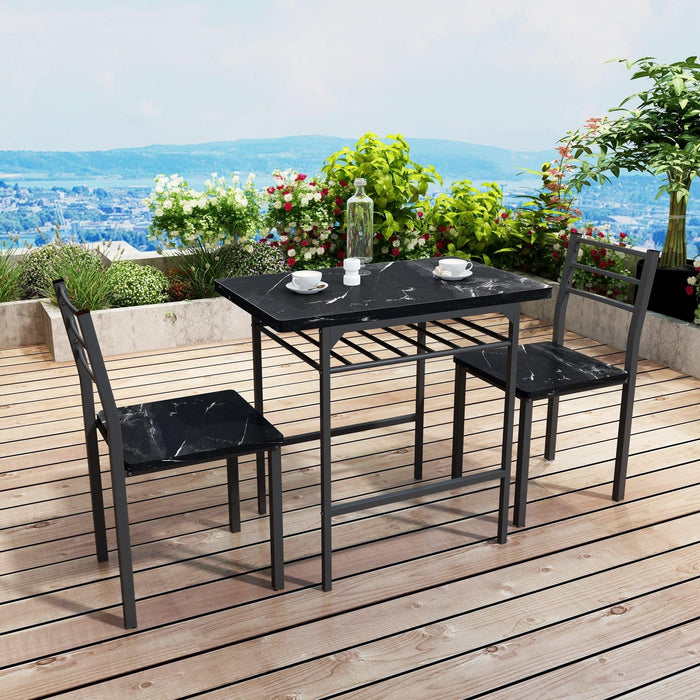 Modern 3-Piece  Dining Table Set with  2 Chairs for Dining Room，Black Frame+Printed Black Marble Finish