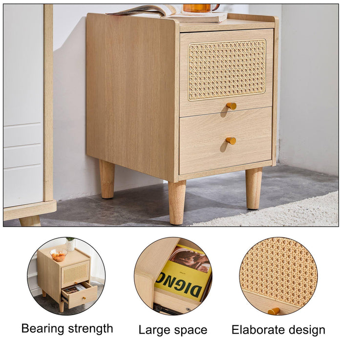 Modern simpleStorage cabinet MDF Board bedside cabinet Japanese rattan bedside cabinet Small household furniture bedside table.Applicable to dressing table in bedroom, porch, living room.2 Drawers