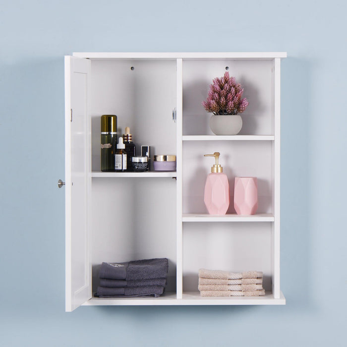 Wall Mount Medicine Cabinet with a Door, Wooden BathroomStorage Cabinet with Adjustable Shelf