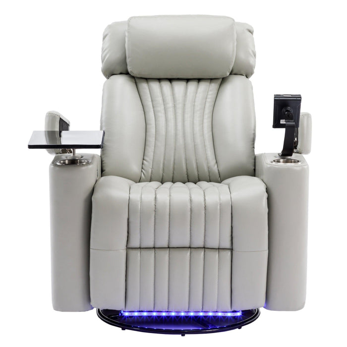 270° Power Swivel Recliner,Home Theater Seating With Hidden ArmStorage and  LED Light Strip,Cup Holder,360° Swivel Tray Table,and Cell Phone Holder,Soft Living Room Chair,Grey