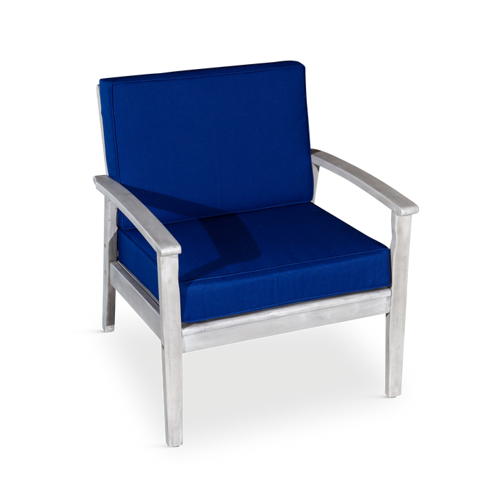 Deep Seat Eucalyptus Chair, Silver Gray Finish, Navy Cushions