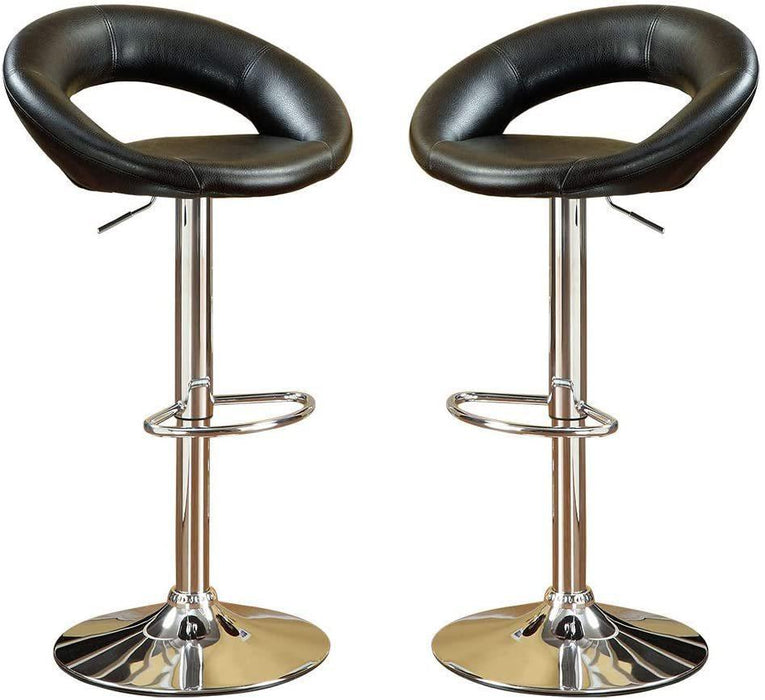 Black Faux Leather Stool Adjustable Height Chairs Set of 2 Chair Swivel Design Chrome Base PVC Dining Furniture