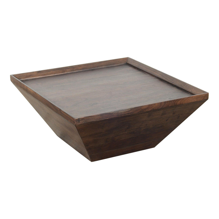 36 Inch Square Shape Acacia Wood Coffee Table with Trapezoid Base, Brown