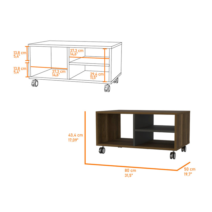 Willow 3-Shelf Rectangle Coffee Table Walnut and Black