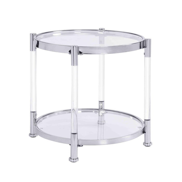 Contemporary Acrylic End Table, Side Table with Tempered Glass Top, Chrome/Silver End Table for Living Room&Bedroom