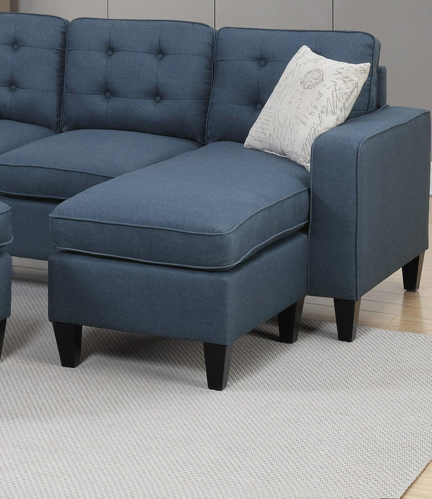 Reversible 3pc Sectional Sofa Set Navy Tufted Polyfiber Wood Legs Chaise Sofa Ottoman Pillows Cushion Couch