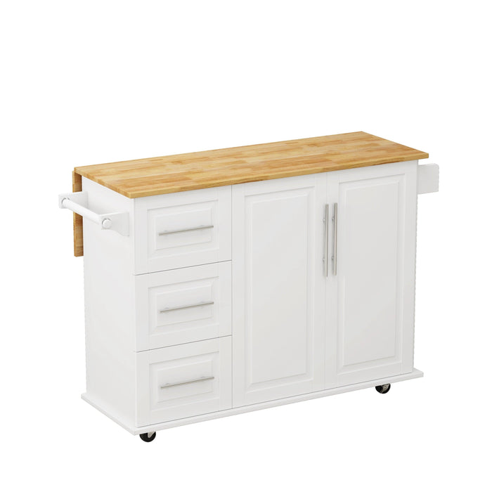 Kitchen Island Cart with 2 Door Cabinet and Three Drawers,43.31 Inch Width with Spice Rack, Towel Rack （White)