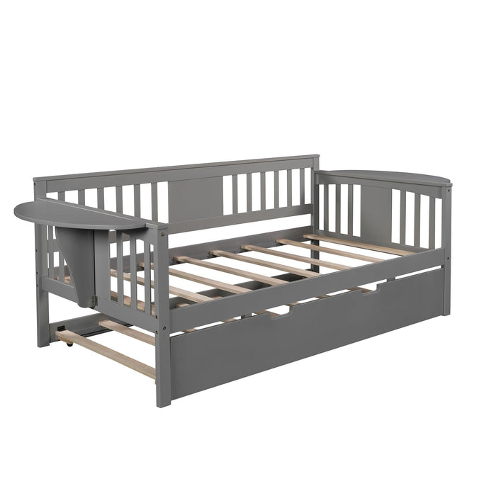 Twin Wooden Daybed with Trundle Bed  , Sofa Bed for Bedroom Living Room, Gray