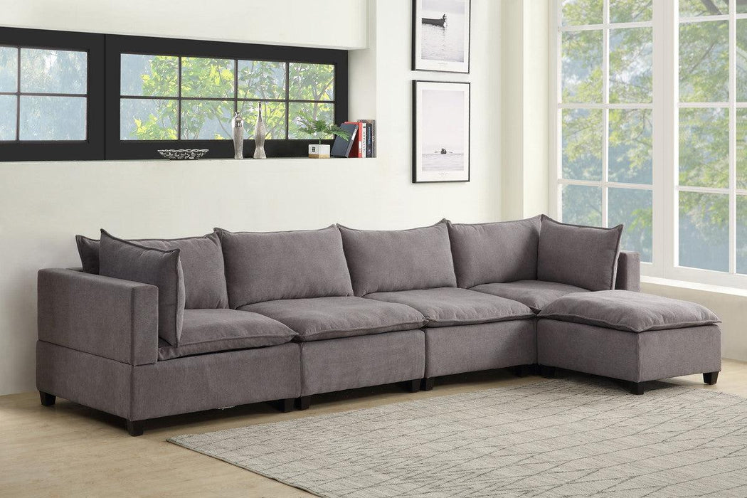 Madison Light Gray Fabric 5 Piece Modular Sectional Sofa Chaise