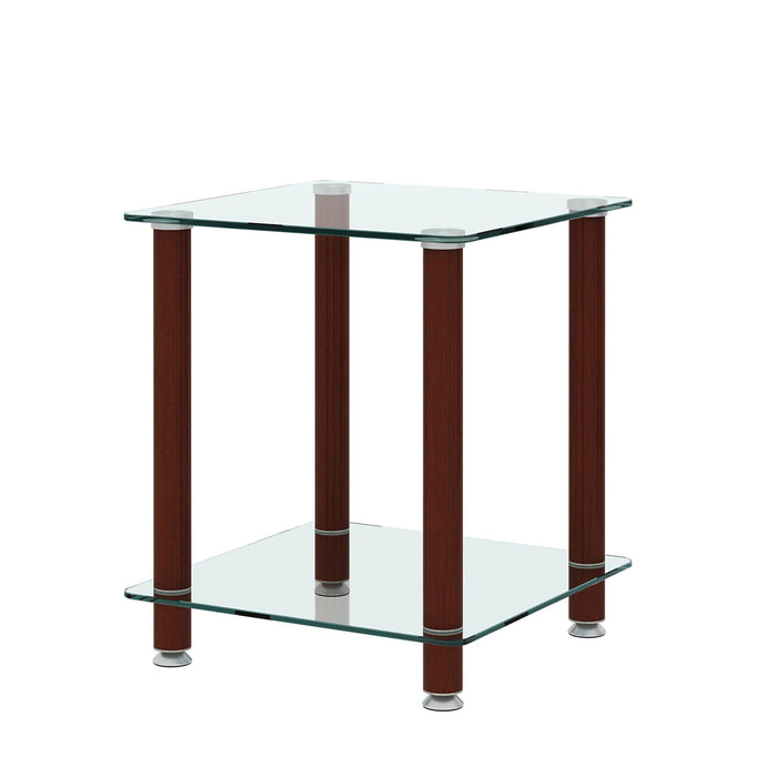 1-Piece Transparent+Walnut Side Table , 2-Tier Space End Table ,Modern Night Stand, Sofa table, Side Table withStorage Shelve