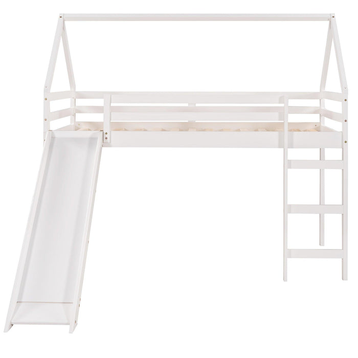 Twin Size Loft Bed with Slide, House Bed with Slide,White