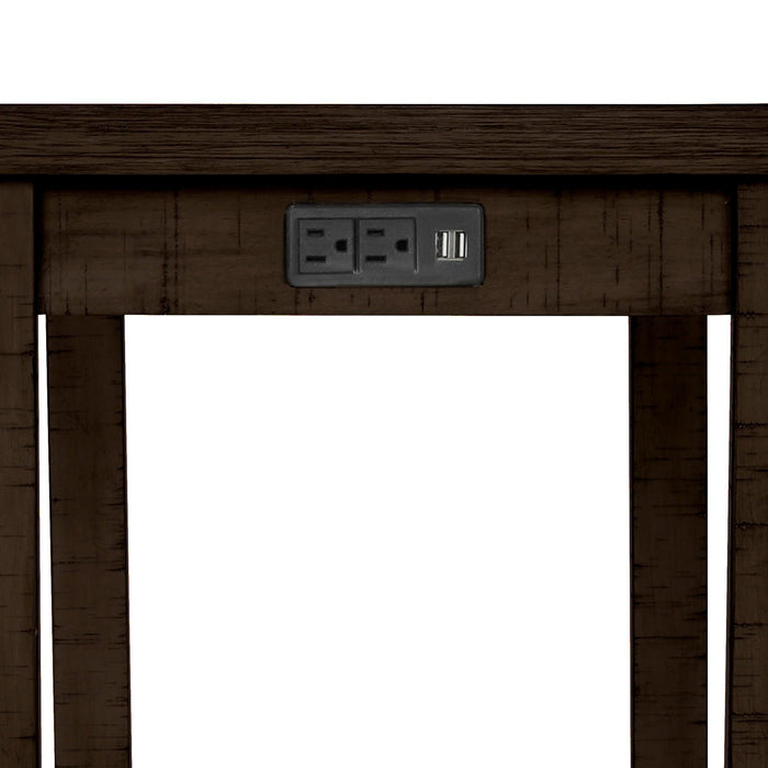 4 Pieces Counter Height Table with Fabric Padded Stools, Rustic Bar Dining Set with Socket, Brown