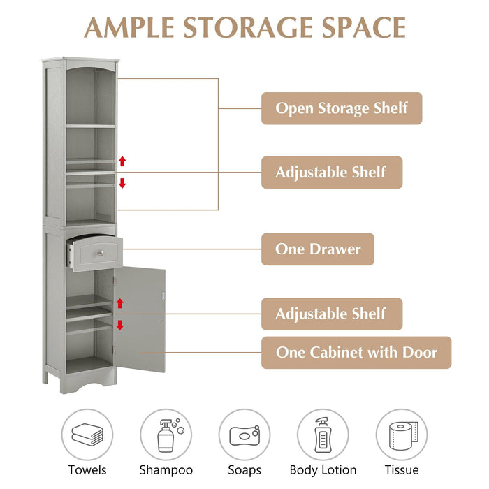 Tall Bathroom Cabinet, FreestandingStorage Cabinet with Drawer, MDF Board, Adjustable Shelf, Grey