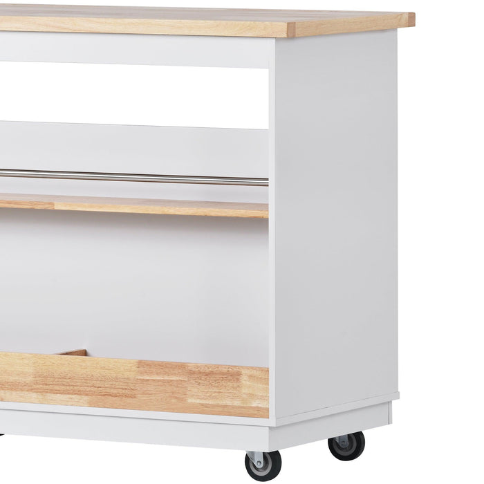 Kitchen Cart Rolling Mobile Kitchen Island Solid Wood Top, Kitchen Cart With 2 Drawers,Tableware Cabinet（White）