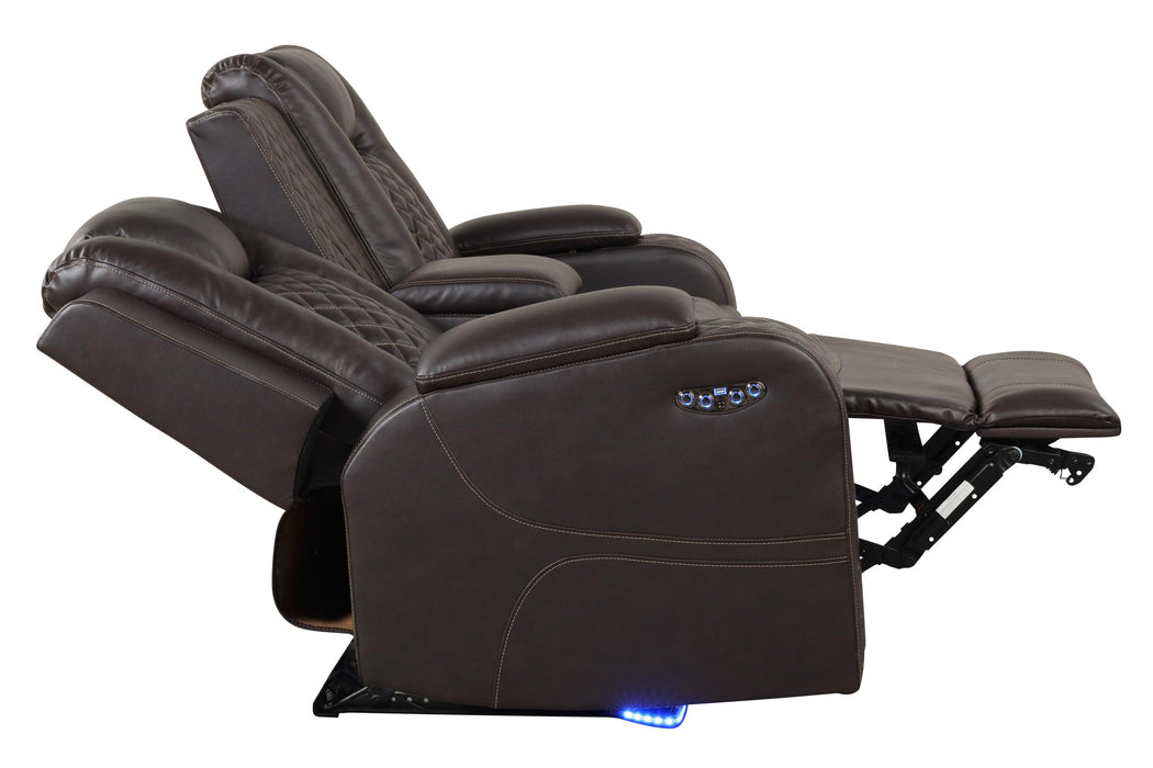 Benz LED & Power Reclining Loveseat Made With Faux Leather in Brown