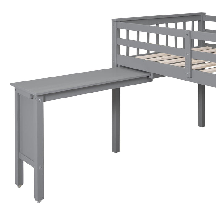 Twin Size Loft Bed With Removable Desk and Cabinet, Gray