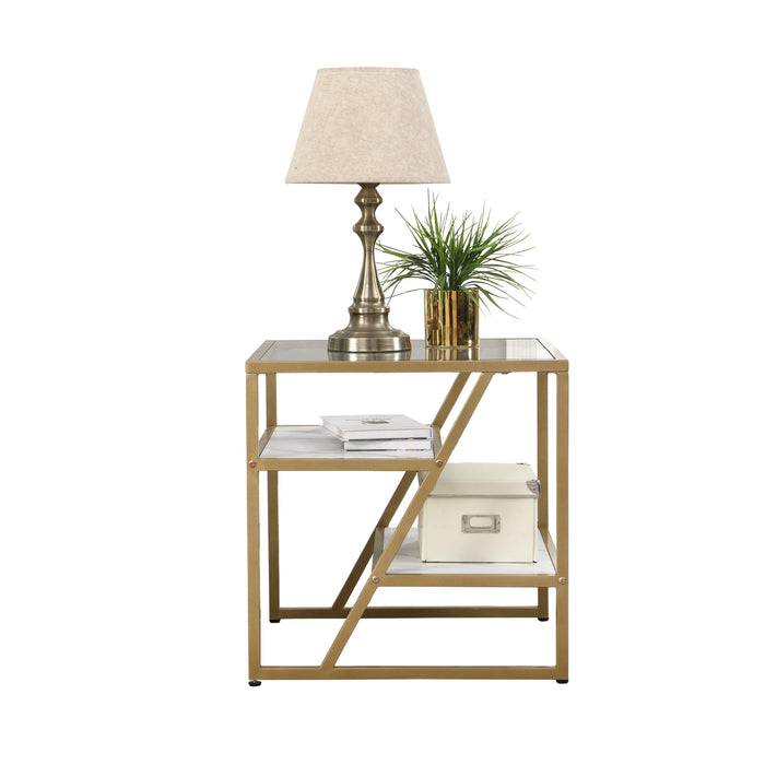 lden Side Table, End Table withStorage Shelf, Tempered Glass Coffee Table with Metal Frame for Living Room&Bed Room,