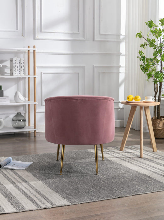 Velvet Armchair Accent Tub Barrel Chair With Gold Metal Legs, Dark Pink