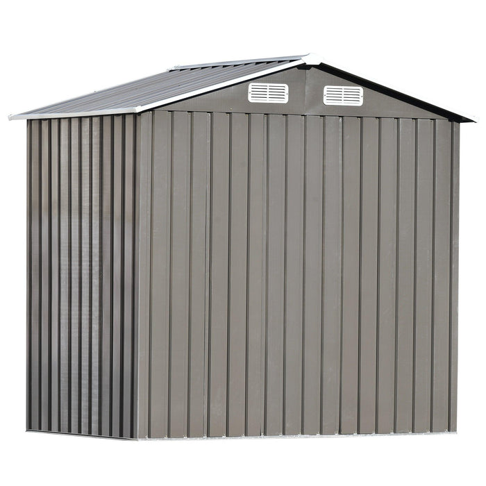 6ft x 4ft Outdoor Garden Lean-to Shed with Metal Adjustable Shelf and Lockable Doors - Gray