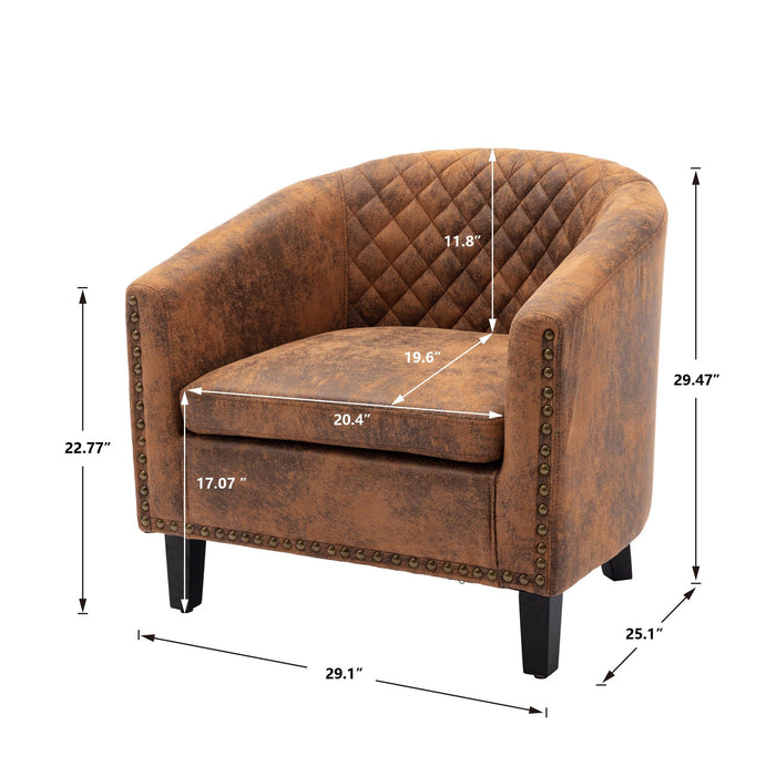 accent Barrel chair living room chair with nailheads and solid wood legs  Light  Coffee microfiber fabric