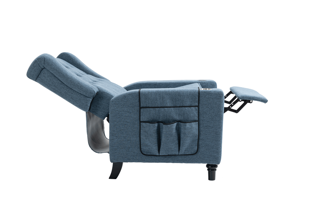 Arm Pushing Recliner Chair,Modern Button Tufted Wingback Push Back Recliner Chair, Living Room Chair Fabric Pushback Manual Single Reclining Sofa Home Theater Seating for Bedroom,Navy Blue