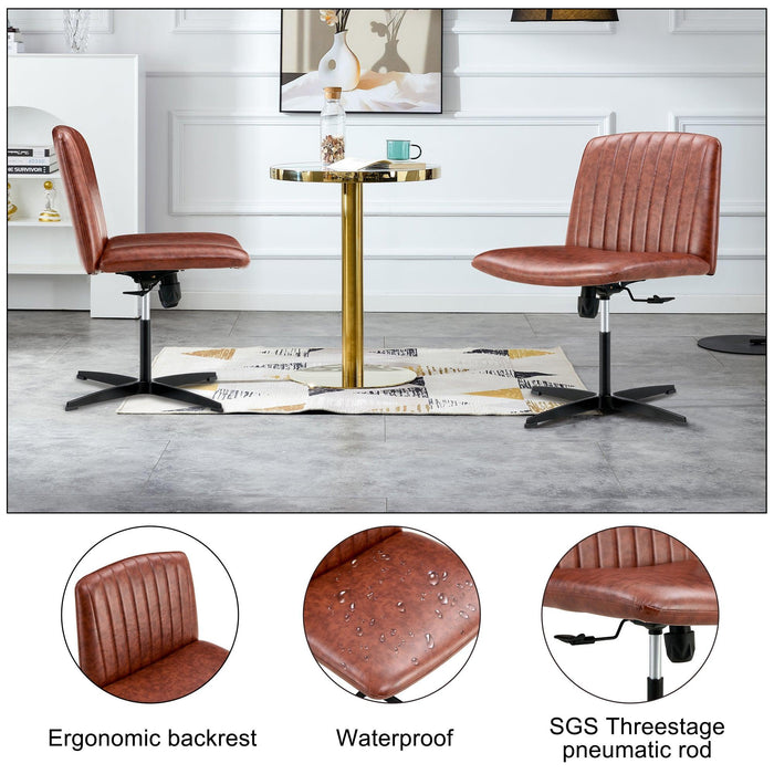 Office chair Brown PU Material. Home Computer Chair Office Chair Adjustable 360 °Swivel Cushion Chair With Black Foot Swivel Chair Makeup Chair Study Desk Chair. No Wheels