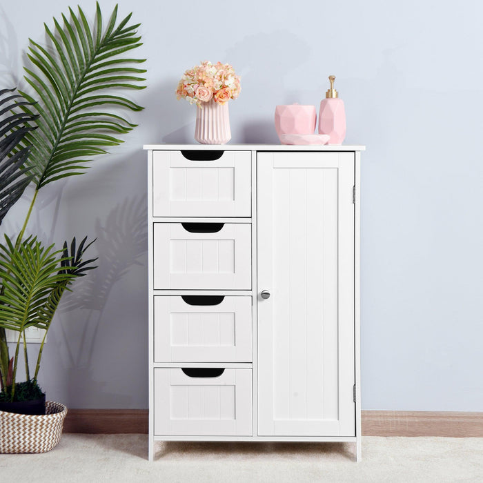 White BathroomStorage Cabinet, Floor Cabinet with Adjustable Shelf and Drawers